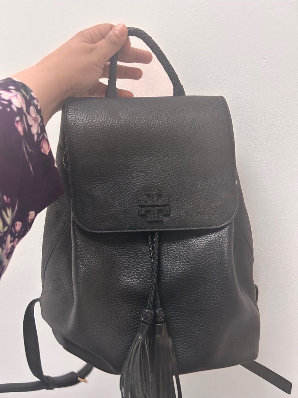 Tory burch Black Leather Tassel Backpack